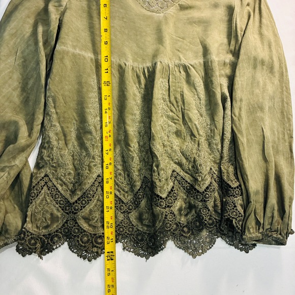 Altar'd State Embroidered Lace Top Shirt Women Small Green Boho Festival - Picture 8 of 9